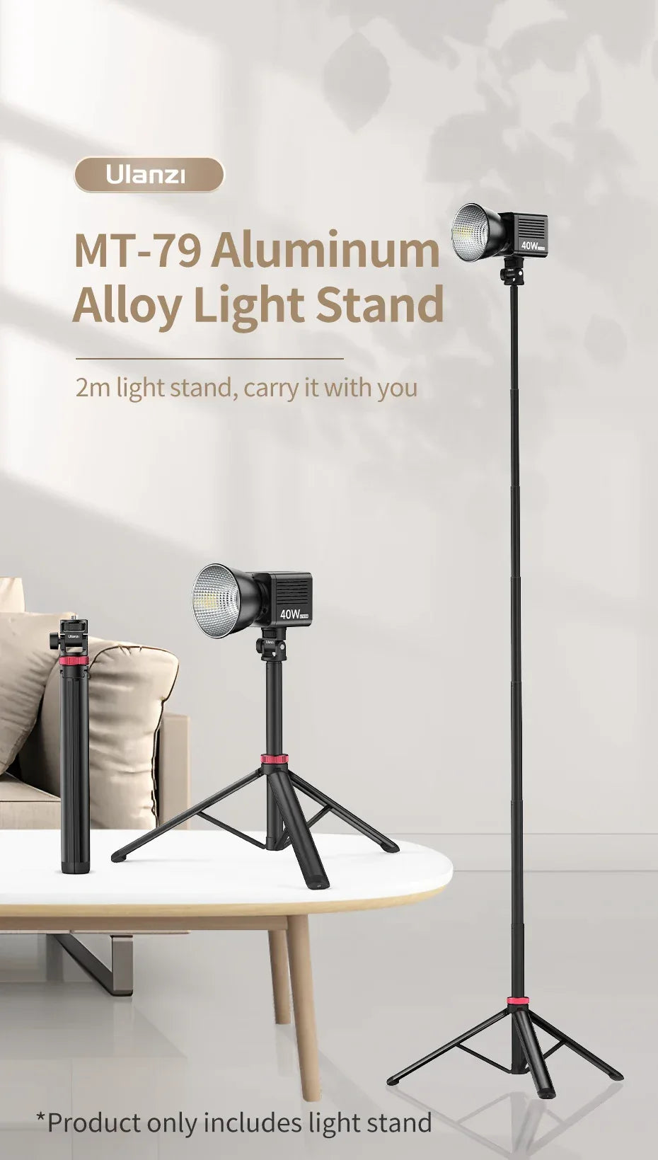 Ulanzi MT-79 2M Aluminum Alloy Light Stand Protable Tripod Stand for DSLR Smartphone Camera LED Video Light Flash Projector
