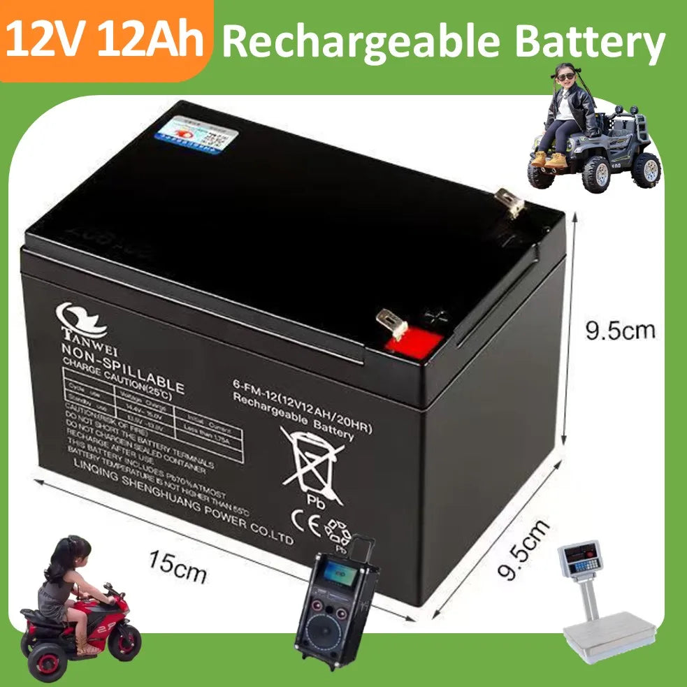 Rechargeable 6V/12V Battery 5Ah/7Ah/8Ah/12Ah Long-lasting Lead-acid Battery for Children's Car,Security Alarm,Sprayer,UPS