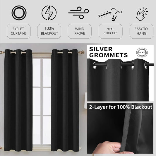 Blackout Thermal Curtains for Bedroom Drop Eyelet Curtains for Living Room Weave Textured Light Blocking Window Curtain Drapes