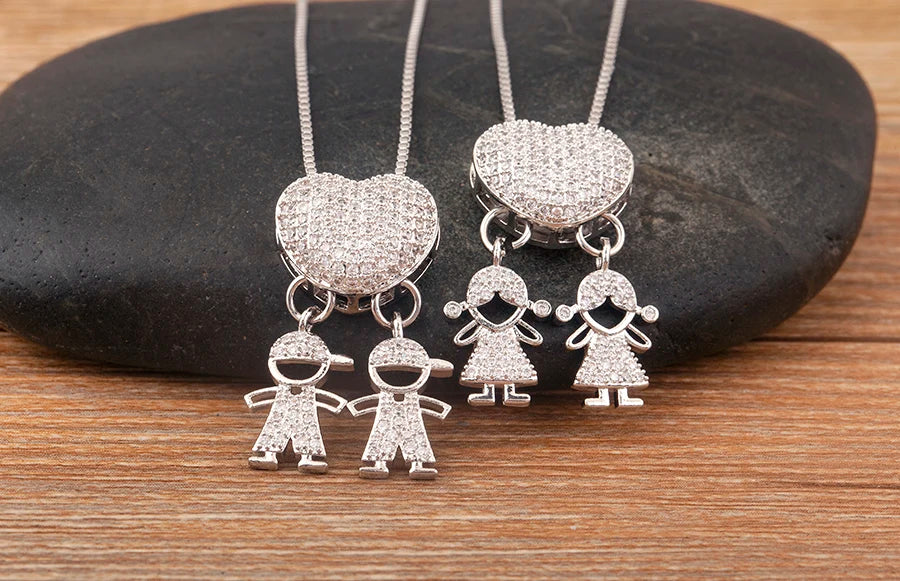 New Trendy Classic Design Shiny Crystal Zircon Charm Boy/Girl Pendant Necklaces For Women Mother's Day Chain Choker Jewelry Gift