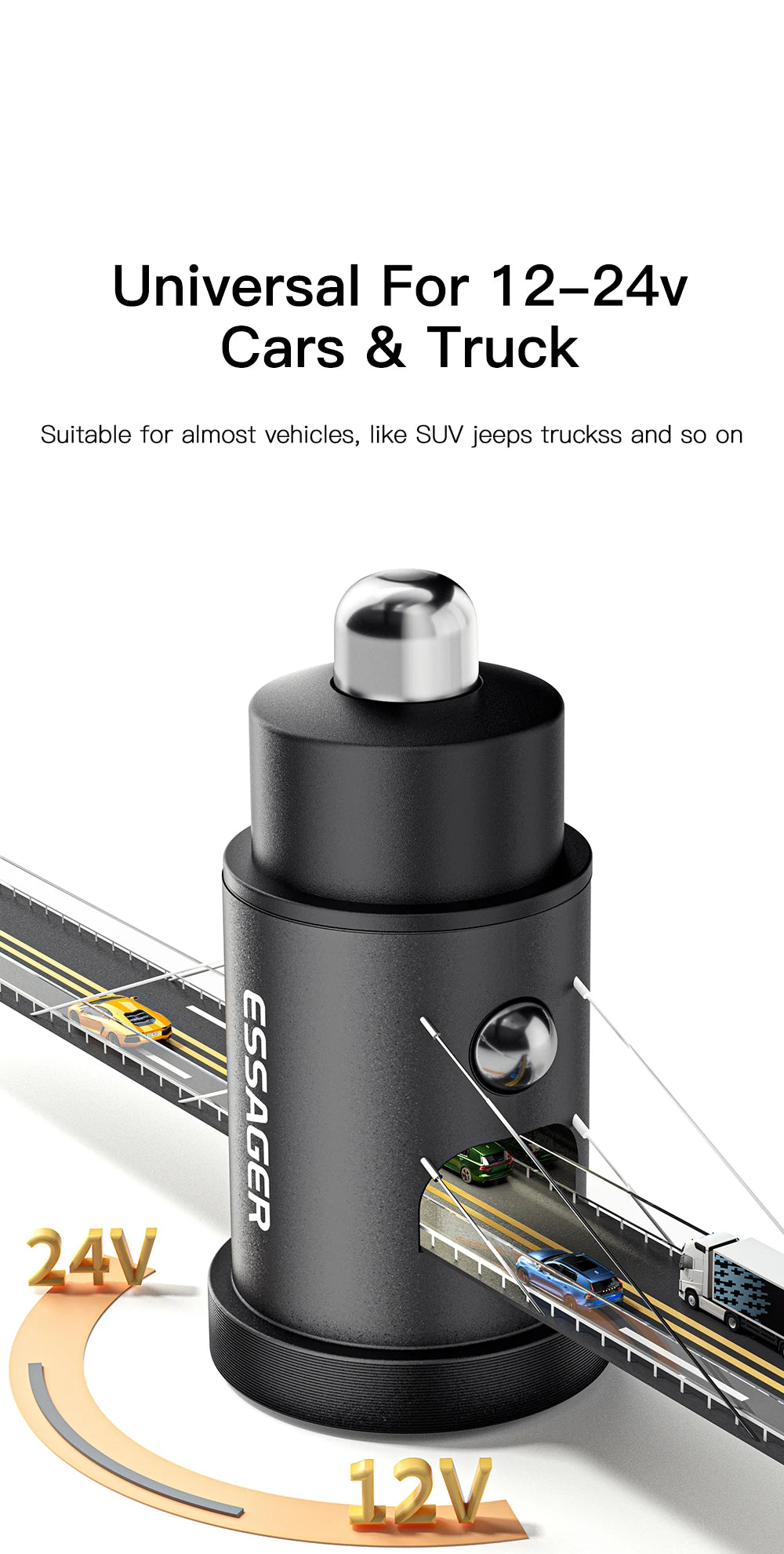 Essager USB Car Charger Quick Charge 4.0 QC4.0 PD3.0 SCP 5A Type C 30W Fast Car USB Charger For iPhone 13 12 Xiaomi Mobile Phone