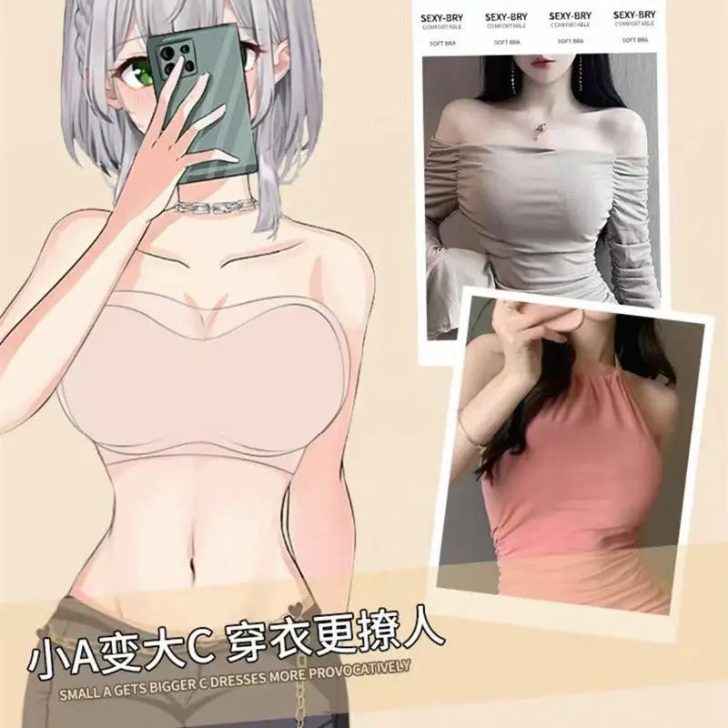 10CM Extra Thick Cooling Seamless Strapless Bra  Push Up Tube Top for Small Chest, Anti-Slip Lift, Anti-Sagging Invisible Bra
