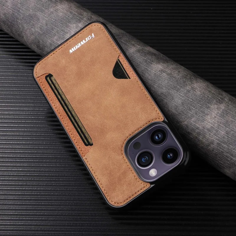 Retro Card Holder Phone Case for iPhone 17 16 15 14 13 12 11 Pro Max 16E Mini XS XR SE 7 8 Plus Busines Wallet PU Leather Cover