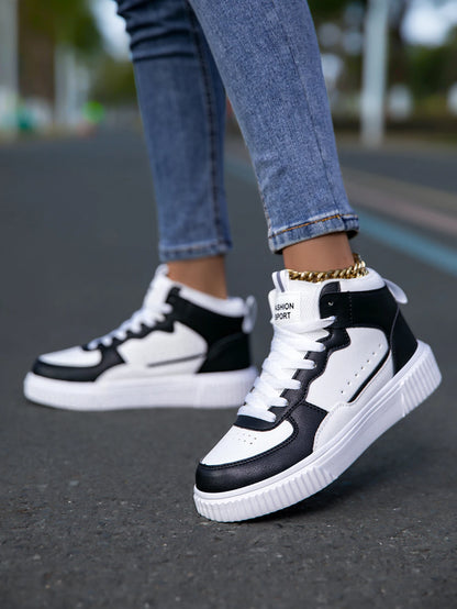 HKDQ Blue High Top Sneakers Unisex Non Slip Platform Men's Skate Shoes Spring Autumn Casual Leather Skateboard Shoes For Women