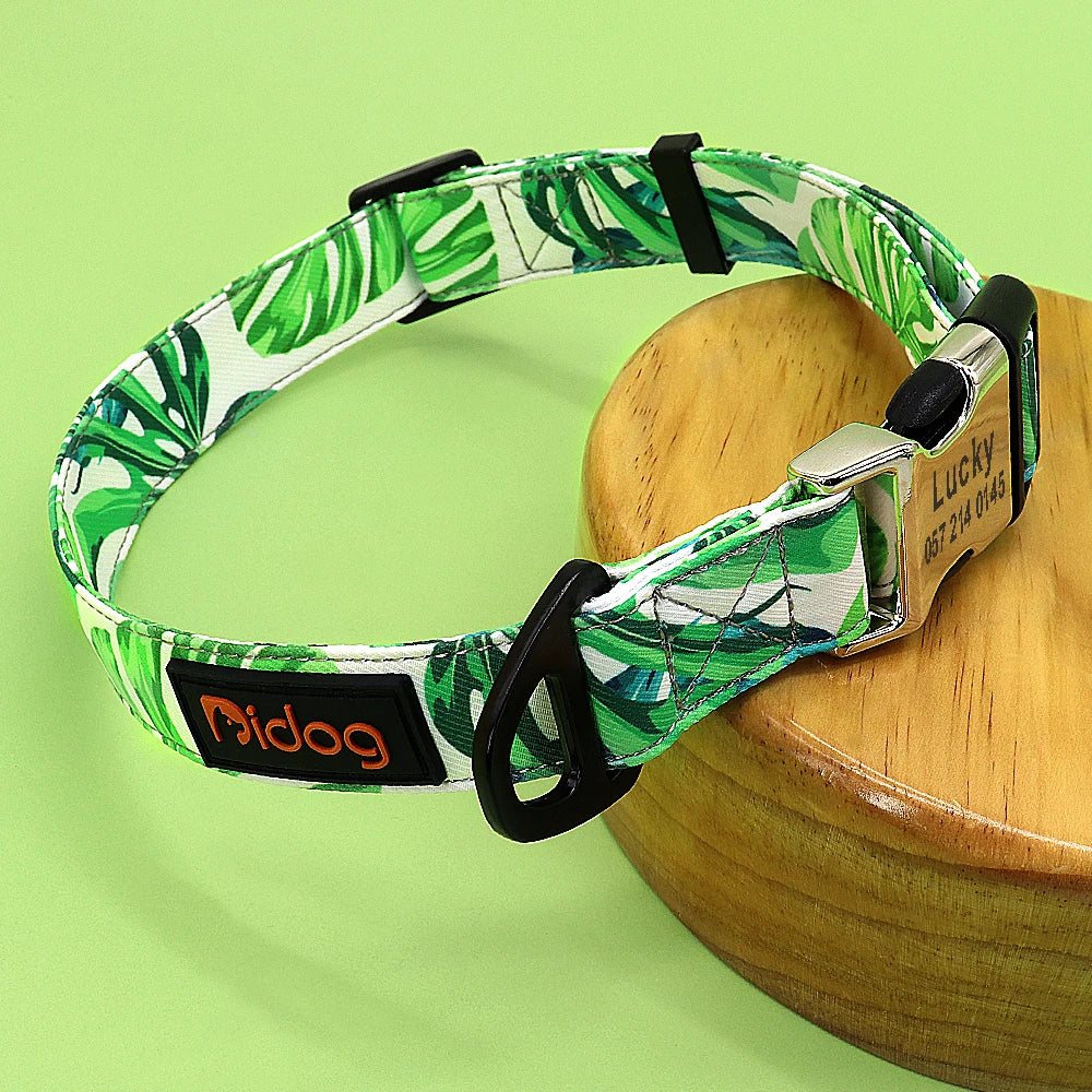 Custom Large Dog Collar Cute Print Personalized Pet Collar Nylon Puppy Dogs ID Collars Engraved Name for Small Medium Large Dog