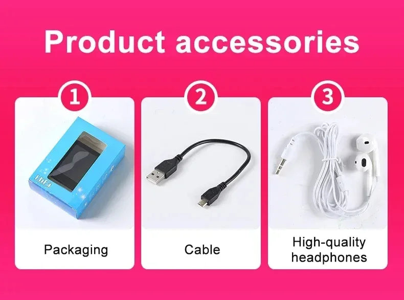 2.0 Inch Metal Touch MP3 MP4 Music Player Bluetooth 5.0 Supports Card, with FM Alarm Clock Pedometer e-Book Built-in Speaker