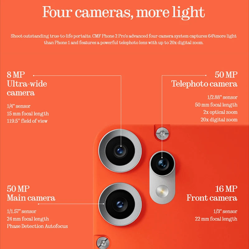 CMF Phone 2 Pro Global Version Smartphone MediaTek Dimensity 7300 Pro 5G 5000 mAh 6.77 AMOLED 120Hz Main Camera 50MP NFC