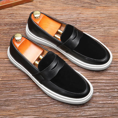 Newest 2025 Autumn Men Suede Leather Loafers Thick Sole Men Slip On Platform Black Party Shoes