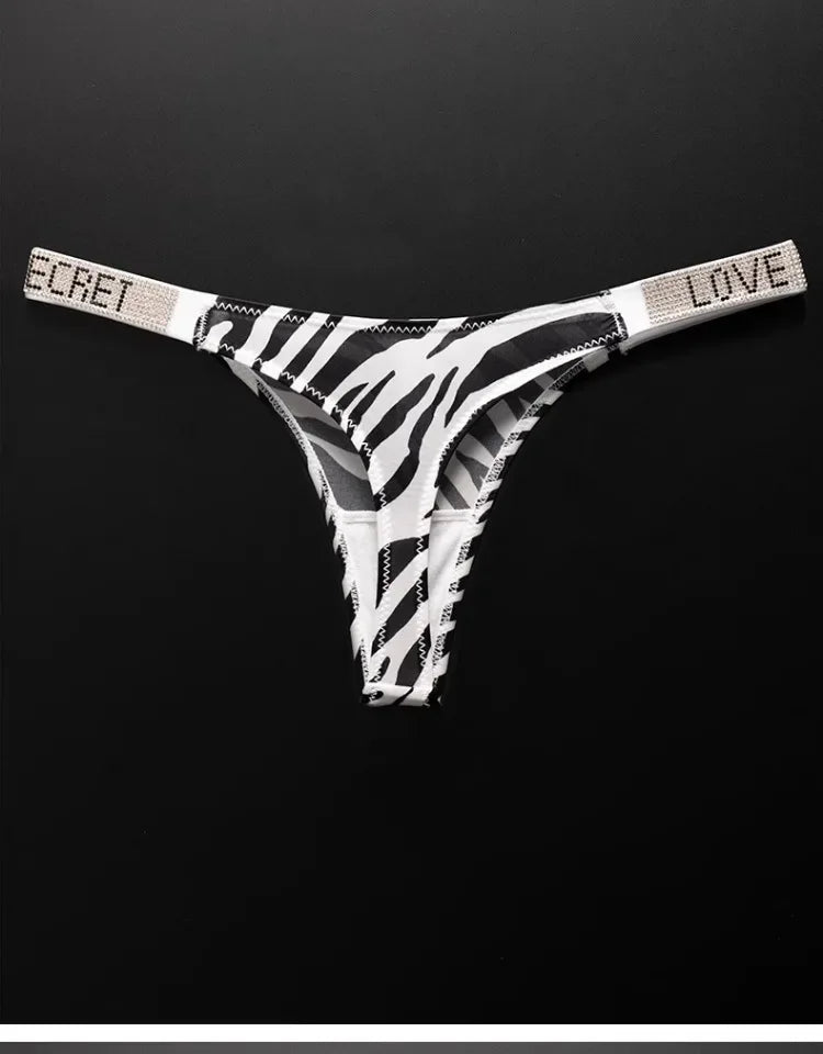 Letter Sexy Panties Women Thongs Rhinestones Diamonds G-string Sports Thong Low Waist Shorts Briefs T-back Fitness S-XL