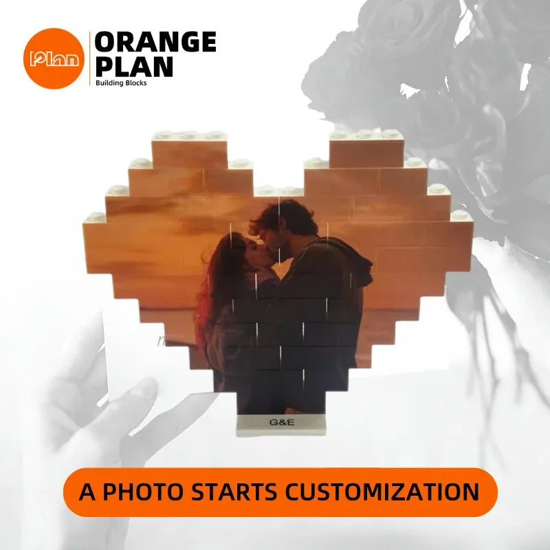 Orange plan Small particle building block heart-shaped photo puzzle base DIY custom Valentine's Day couple gift