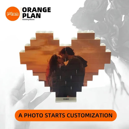 Orange plan Small particle building block heart-shaped photo puzzle base DIY custom Valentine's Day couple gift