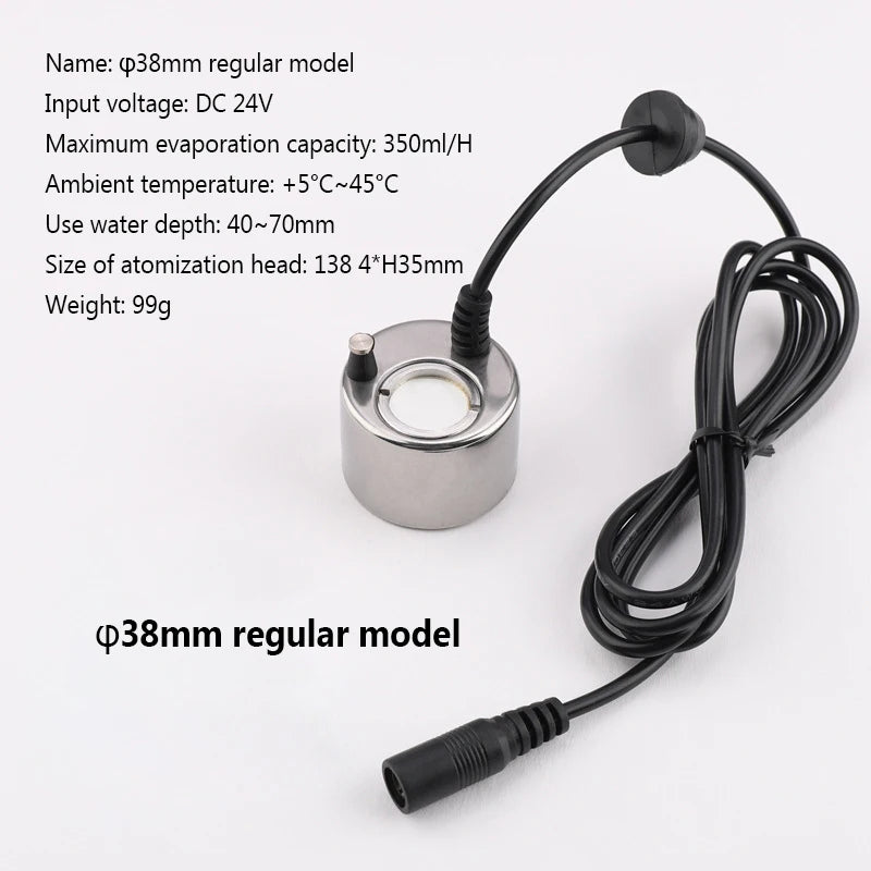Ultrasonic Atomizer Lightless Metal Head Ceramic Chip Fogger 38mm Balcony Courtyard Water Feature Fountain Sprayer Humidifier EU