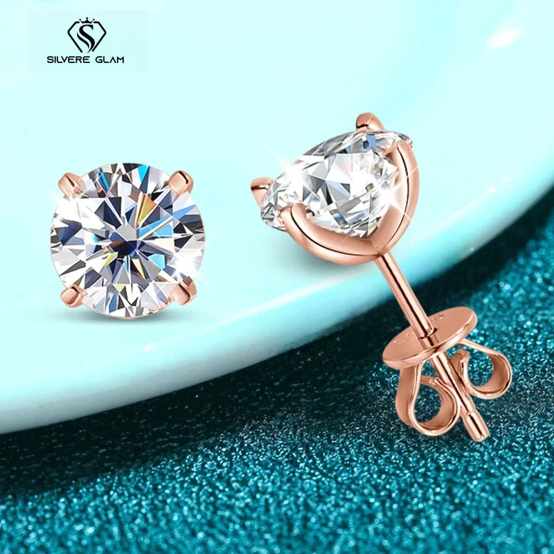 TY 0.1-2CT Moissanite Stud Earrings for Women RoseGold Sparkling Classic Wedding Lab Diamond Earring Pure 925 Silver
