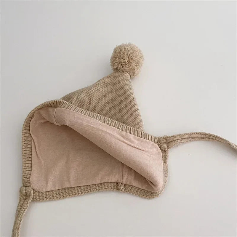 Winter Pompom Baby Hat Cute Cartoon Newborn Knitted Cap Autumn Warm Woolen Kids Boy Girl Ear Protection Hats