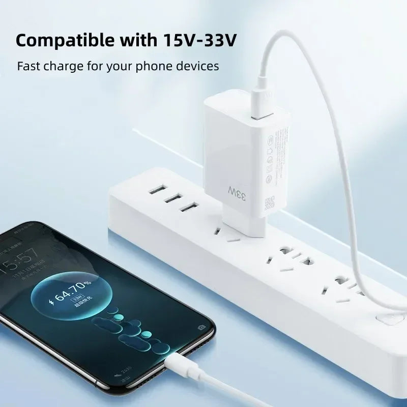 33W USB Charger Type C Fast Charging Charger 6A USB Cable Quick Phone Charger Adapter For Xiaomi mi14 13 12 Redmi iPhone Oneplus