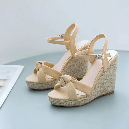 REAVE CAT Brand Women Sandals Open Toe Flock Suede Wedges 11cm Platform Buckle Strap Big Size 44 45 46 Soft Leisure Daily Shoes