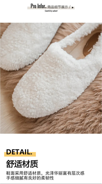 Big Size 43 Women Lambswool Slippers Winter Sheep Fur Shoes Ladies Flat Cotton Slides Home Pantuflas Daily Slip On Furry Mules