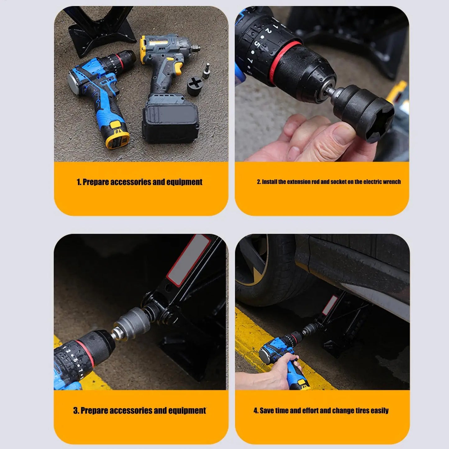 Universal Scissor Car Jack Adapter Rv Stabilizer Jack Drill Adapter Car Disassemble Tool Steel Ball Joint Rod Impact Wrench Tool