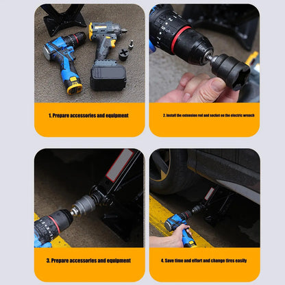 Universal Scissor Car Jack Adapter Rv Stabilizer Jack Drill Adapter Car Disassemble Tool Steel Ball Joint Rod Impact Wrench Tool