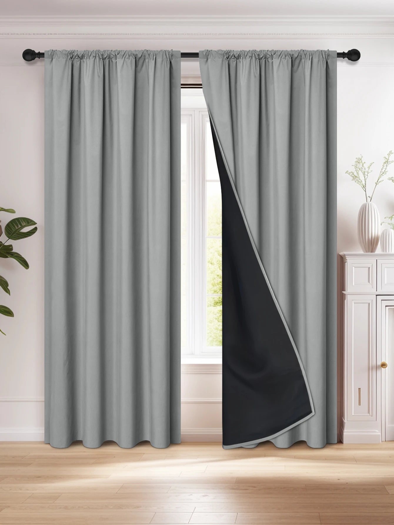 1pc 100% Blackout Curtain, Solid Color Curtains with Rod Pocket, Bedroom Living Room Curtains for Windows Curtain