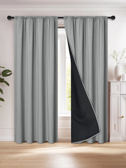 1pc 100% Blackout Curtain, Solid Color Curtains with Rod Pocket, Bedroom Living Room Curtains for Windows Curtain