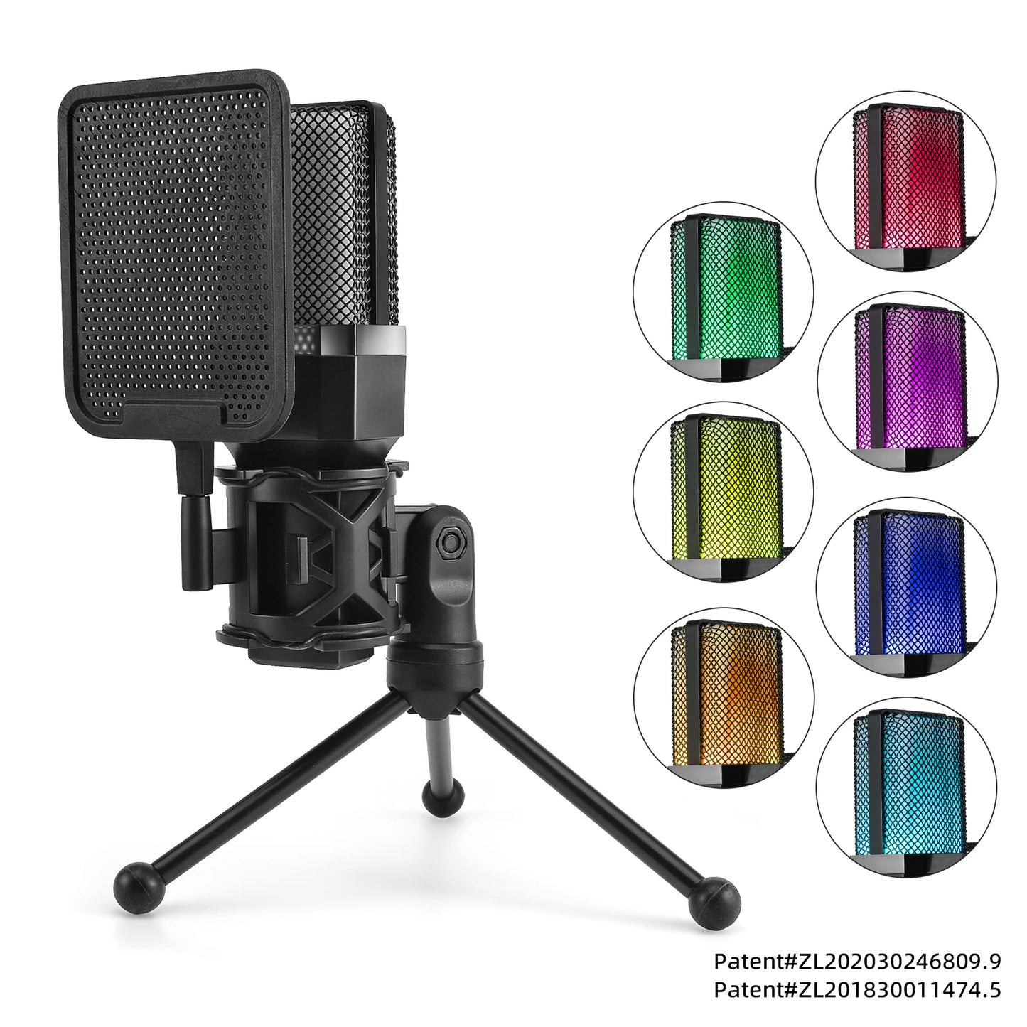 Professional Microphone Condenser Gaming Mic PC Laptop Computer USB Wired Streaming Studio Podcast Mike Kit Gamer RGB PC Karaoke