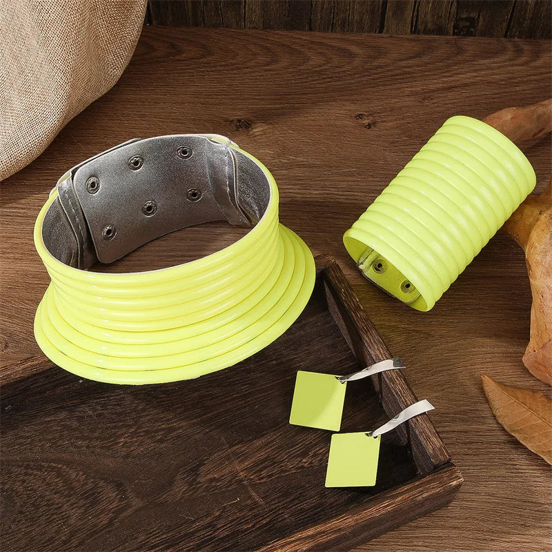 4pcs/set Vintage Leather African Jewelry Set Choker Necklace Bracelet Earrings Set For Women Collar Necklace Set Jewelry Gifts