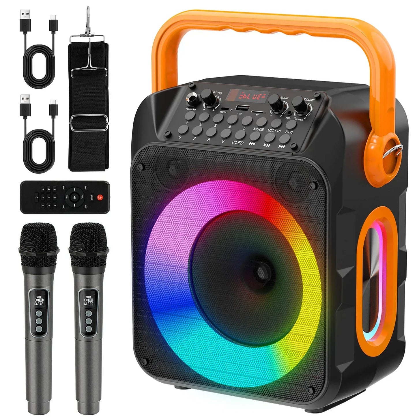 Karaoke Machine for Adults, Karaoke Speaker with Two Wireless Microphones, Portable Bluetooth Speaker PA System for Party, Kara