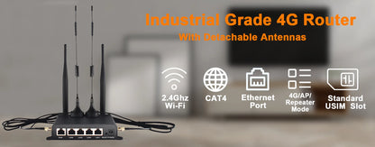 KuWFi 300Mbps Outdoor LTE Router CAT4 4G Router Wireless Wi-Fi Detachable External Antenna WAN LAN Port Support 24V POE 64 Users