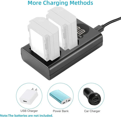 Dual Camera Battery Charger for Sony NP-FW50 FZ100 BX1 Canon LP-E6 E8 E17 NB-13L fuji NP-W235 W126 Nikon EN-El15 EL25 Panasonic