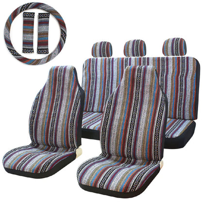 AUTO PLUS Striped Car Seat Covers Full Set with Seat Belt Pads Steering Wheel Cover Universal Washable Seat Covers for Cars by PDG ibma