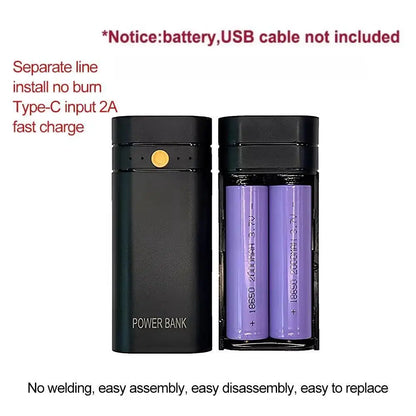 5V 2A 6000mAh 2X 18650 USB Type-C Battery Charger Case DIY Power Bank Box For Phone Electronic Charging Not Including Batteries