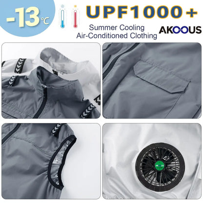 Hooded Cooling Vest Summer USB Charging 5V 12V Cooling Fan Air Conditioner Clothes Sleeveless Breathable Outdoor Sports Travel W
