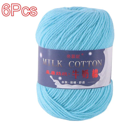 6Pcs Dyed Milk Sweet Soft Cotton Crochet Wool Yarn Thick Yarn Fiber Hand Knitting Wool Crochet Yarn Threads for DIY Sweater