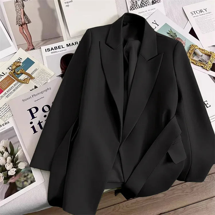 2024 Spring Autumn Suit Jacket Office Lady Fashion Elegant Commute Long Sleeve Lace Up Coat For Women 2024 Female Black Tops