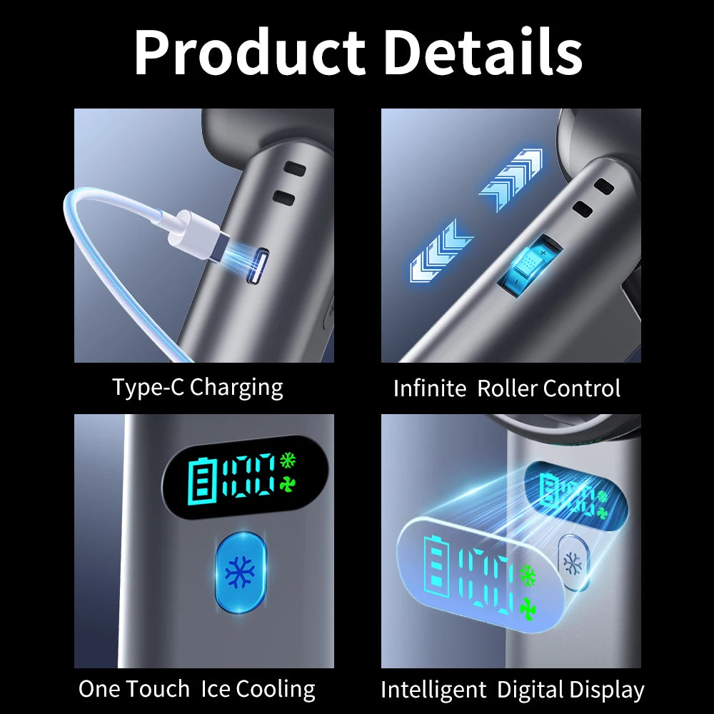 5200mAh Large Capacity Handheld Fan High Speed Refrigeration Handheld Fan 100 Speed  USB Charging Portable Fan