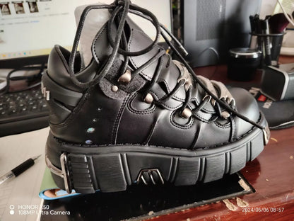 2025 Celebrity Inspired Heavy Metal Platform High-Top Shoes Women Punk Small Leather Shoes Gothic Dark Motorcycle Boots Fashion
