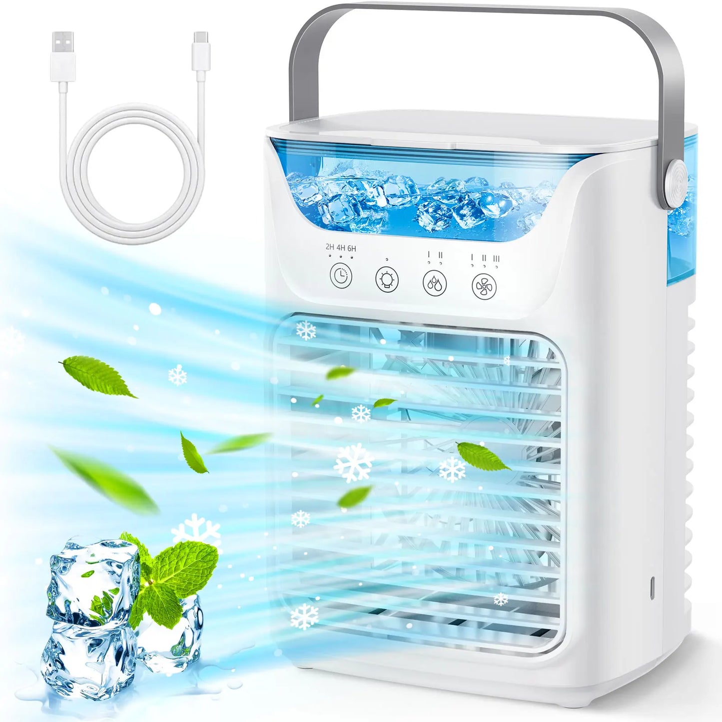 Air Conditioner Portable Desktop Air Cooler Fan with LED Night Light & Humidifier, Mini Mist Cooling Fan for Office Home
