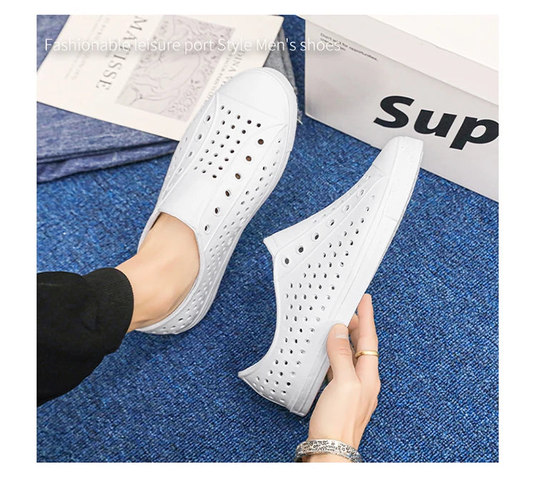 New beach sandals perforated shoes men's anti slip work shoes summer garden shoes water shoes ultra light outdoor walking shoes