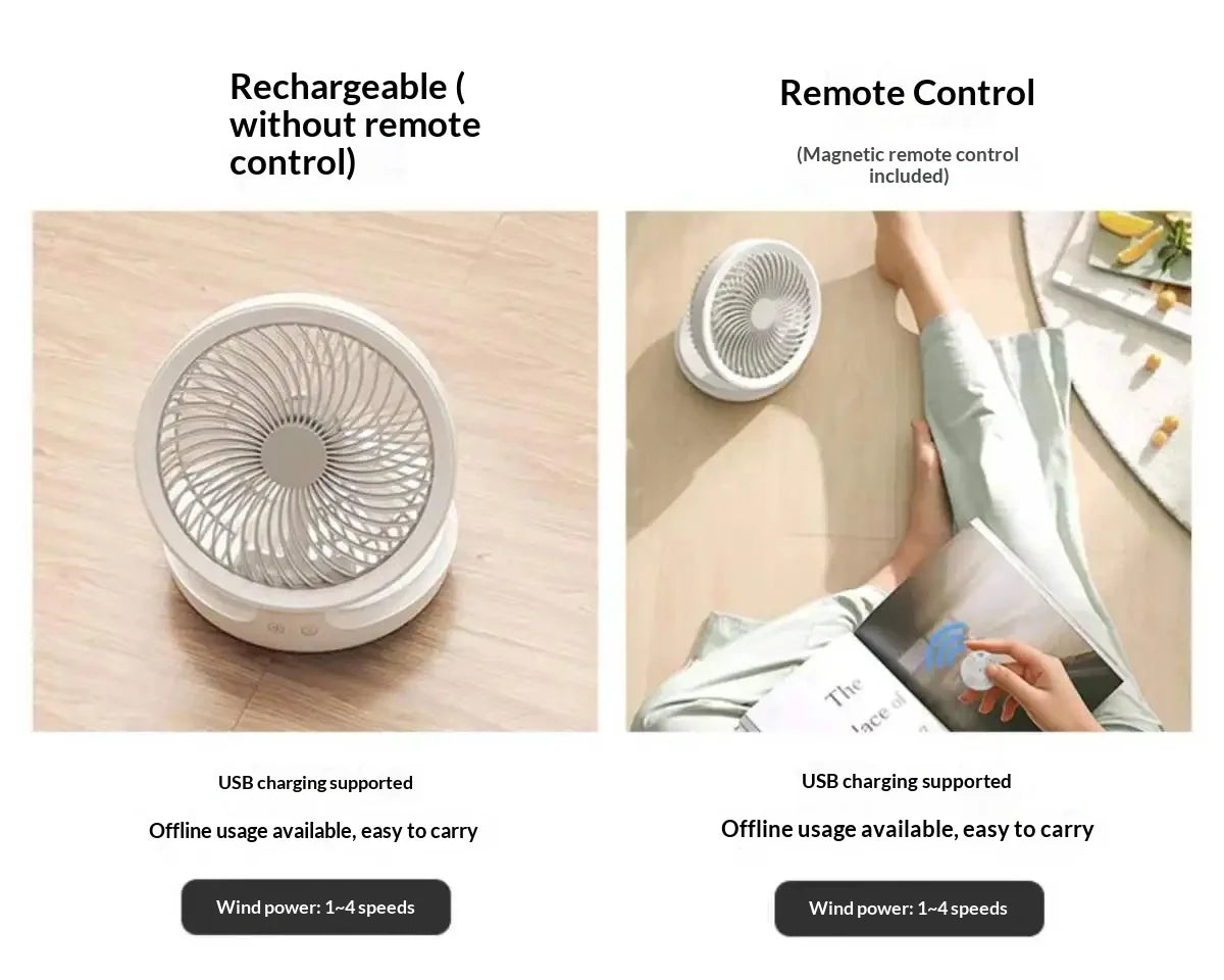Edon Air Circulation Fan Wireless Suspended USB Rechargeable Night Light Touch Control 4 Wind Speed Folding Electric Fan Home