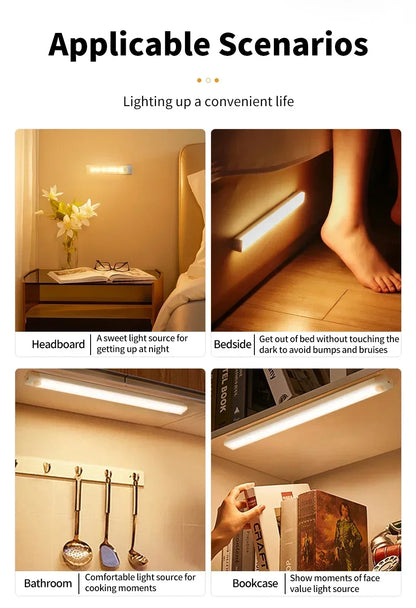 LED Long Strip Body Sensor Night Light Desk Reading Light Cabinet Bedside Bathroom Cool/Warm Light Rechargeable Magnetic Light