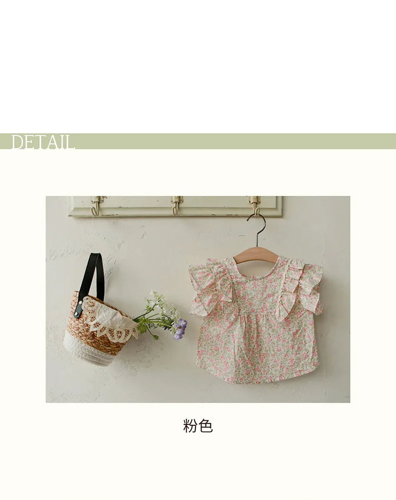 Kids Girls Cute Shirts and Shorts Skirts Outfit Set 2026 Summer New Korea Children Floral Fringed Shirts Skirts Clothes Set