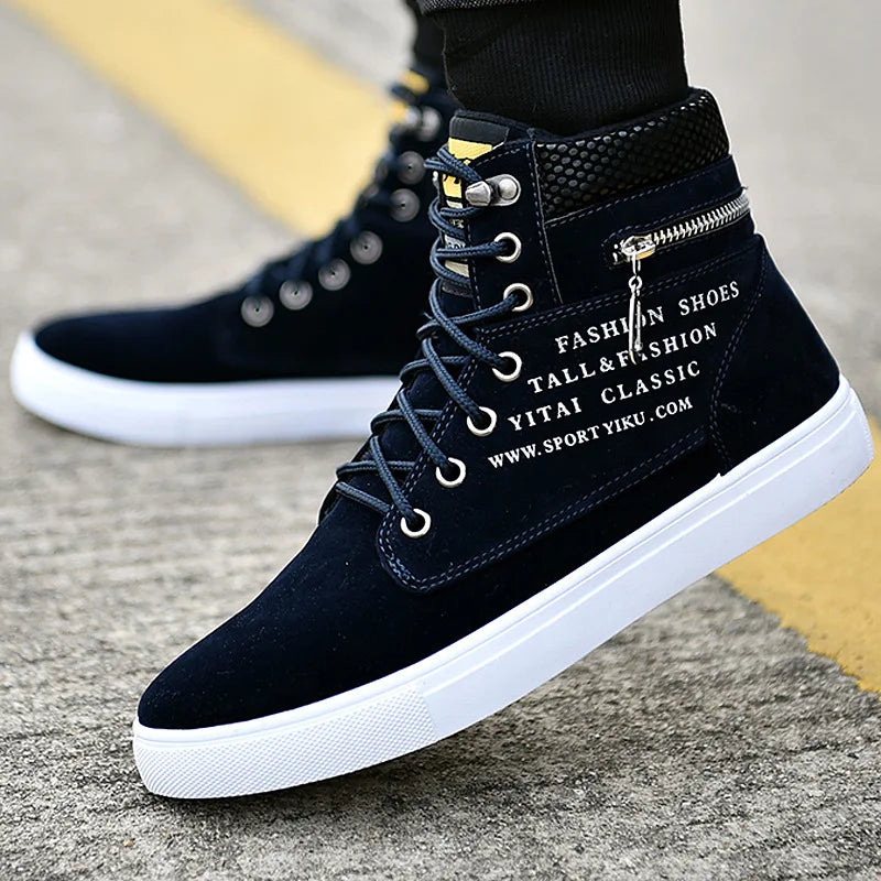 Black Vulcanized Sneakers Men's Flat Comfortable Shoes Lace up Zapatillas Hombre Autumn Spring High Top Sneakers Plus Size 38-48