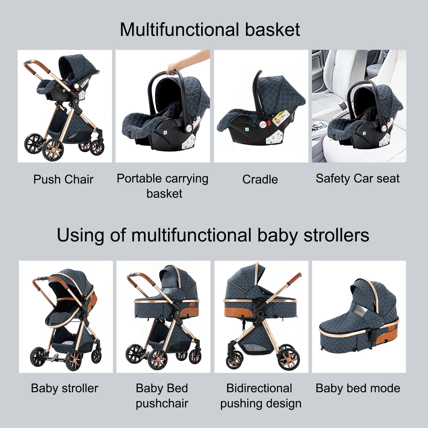Baby Stroller 3 in 1 stroller lightweight strollers  Baby Carriage mutifunction strollers Baby newborn stroller mother kids