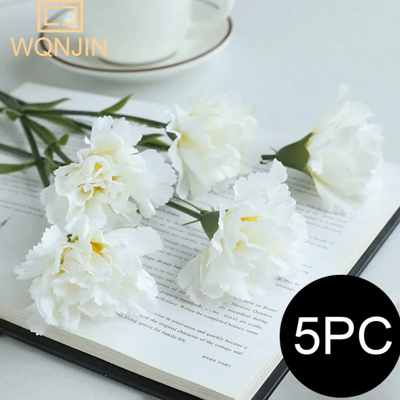 5PCS,Red Carnations Artificial Silk Flowers Bouquet Wedding Party Home Decorations Fake Flowers Photo Props Mother's Day Gift