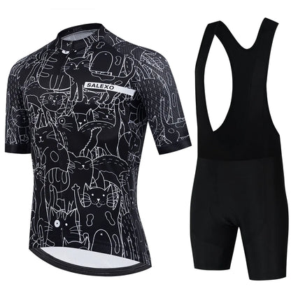 Cat Black and White Cycling Jersey Set Men's Summer Short Sleeve Bicycle MTB Bike Clothing Cartoon Maillot Ciclismo Uniform Suit