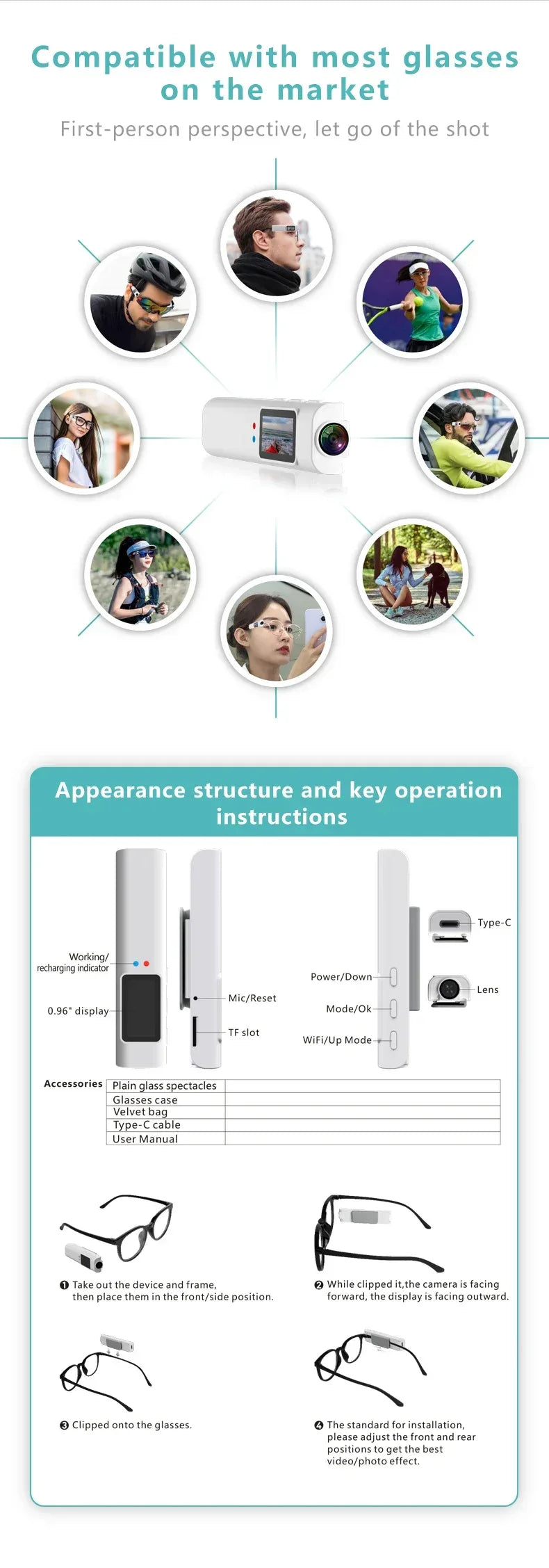 Mini 4K FPV Eyeglasses Video Shooting Micro-camera HD WiFi Intelligent Headset Glasses Video&Sound Recording WiFi APP
