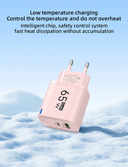 GaN 65W USB C Charger 3 Ports Quick Charge 3.0 QC3.0 Fast Charger Travel Wall Adapter for iPhone Samsung Xiaomi Huawei EU UK US