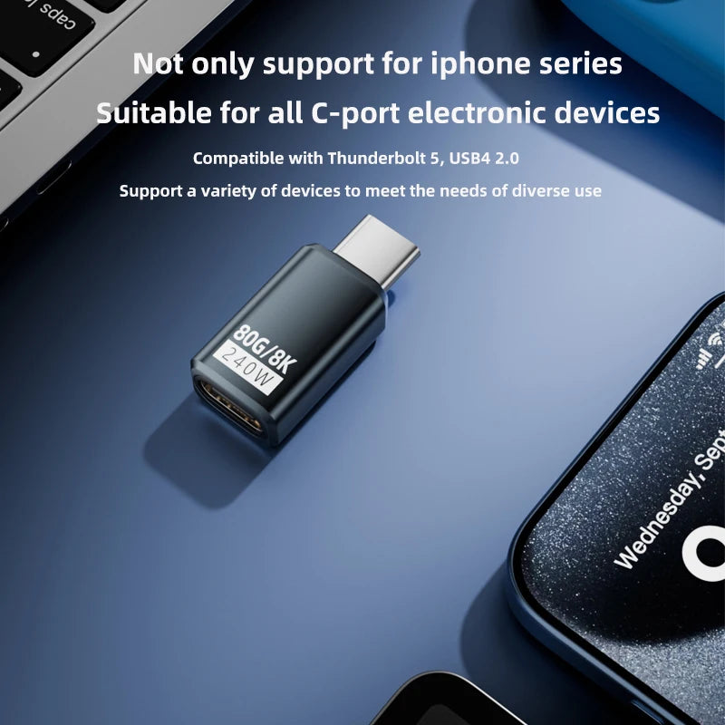 PD240W 80Gbps USB C Adapter Type C Female to Male Adapter Extender 8K@60Hz Fast Charging Converter for iPhone Xiaomi Macbook