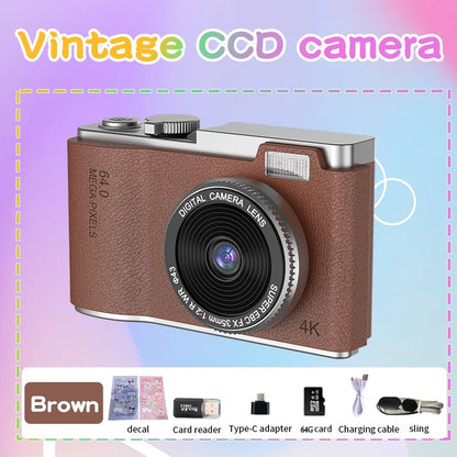 Digital Camera 4K HD Kid Camera 48MP Autofocus Vlogging Camera 2.4 Inch Retro Fashion Portable Video Camcorder for Beginners